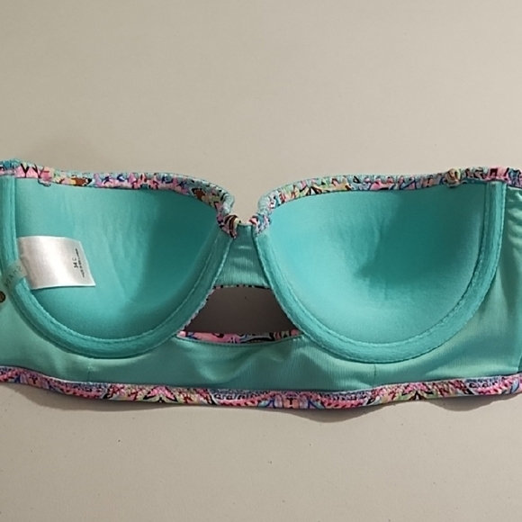 Strapless Paisley Bikini Top Turquoise Details stitching - Picture 8 of 12
